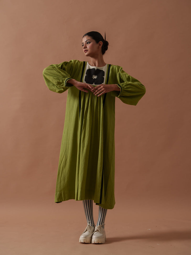 Primrose Dress handwoven cotton dress by Stoique in green, black for women Worldwide
