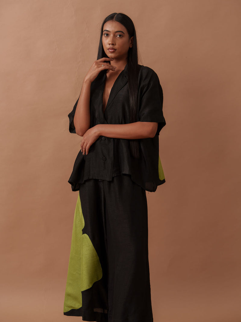 Gunpowder Flo Shirt mysore silk top/shirt by Stoique in green, black for women Worldwide