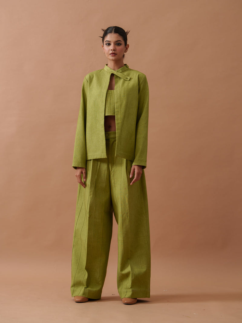 Sunflower Jacket handwoven cotton jacket/overlay by Stoique in green for women Worldwide