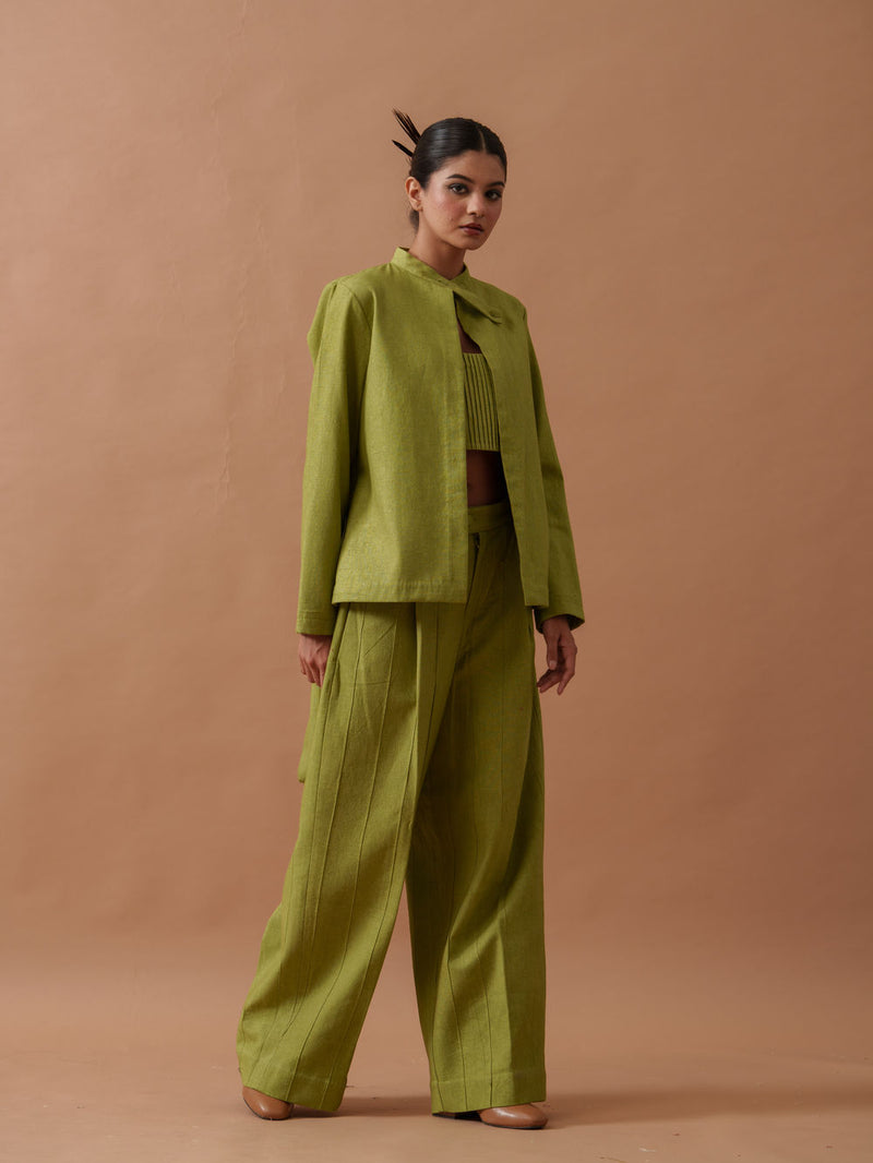 Sunflower Jacket handwoven cotton jacket/overlay by Stoique in green for women Worldwide