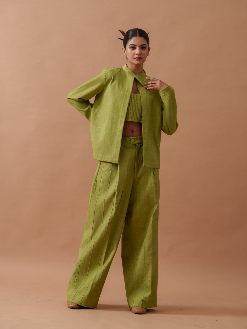 Sunflower Jacket handwoven cotton jacket/overlay by Stoique in green for women Worldwide