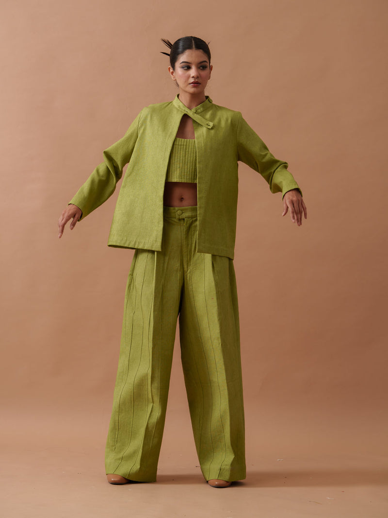 Sunflower Jacket handwoven cotton jacket/overlay by Stoique in green for women Worldwide