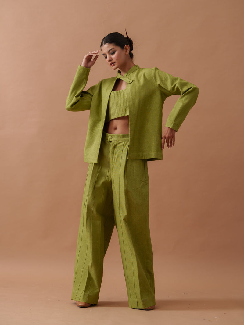 Sunflower Jacket handwoven cotton jacket/overlay by Stoique in green for women Worldwide
