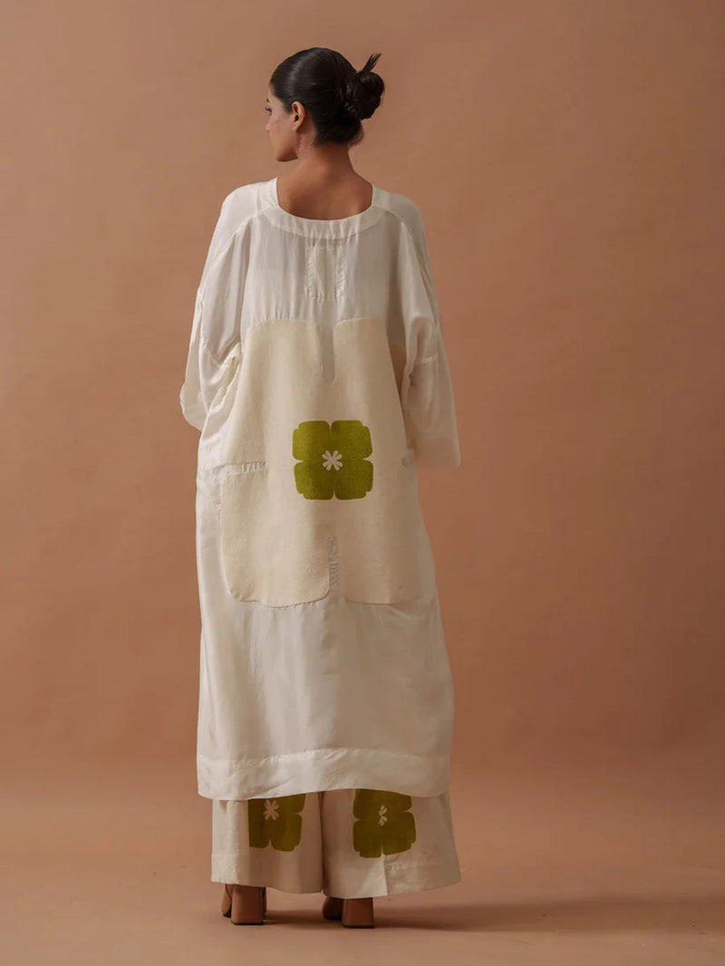 ButterCup Tunic upada silk top/shirt by Stoique in ivory, green for women Worldwide