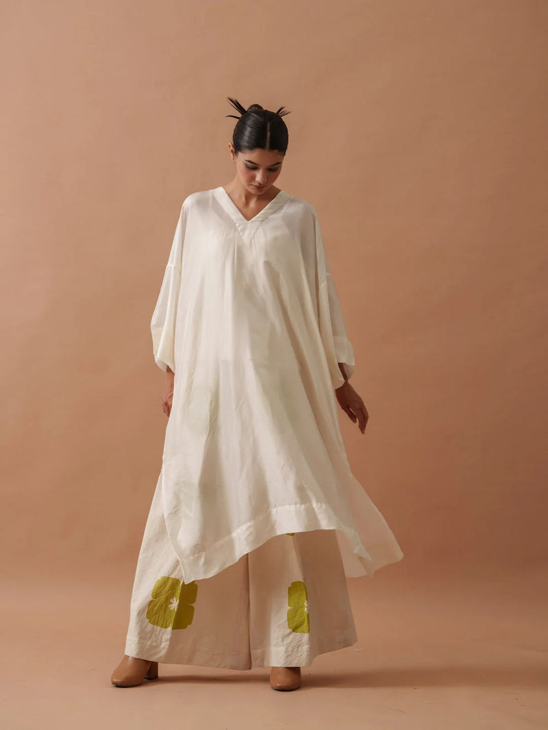 ButterCup Tunic upada silk top/shirt by Stoique in ivory, green for women Worldwide
