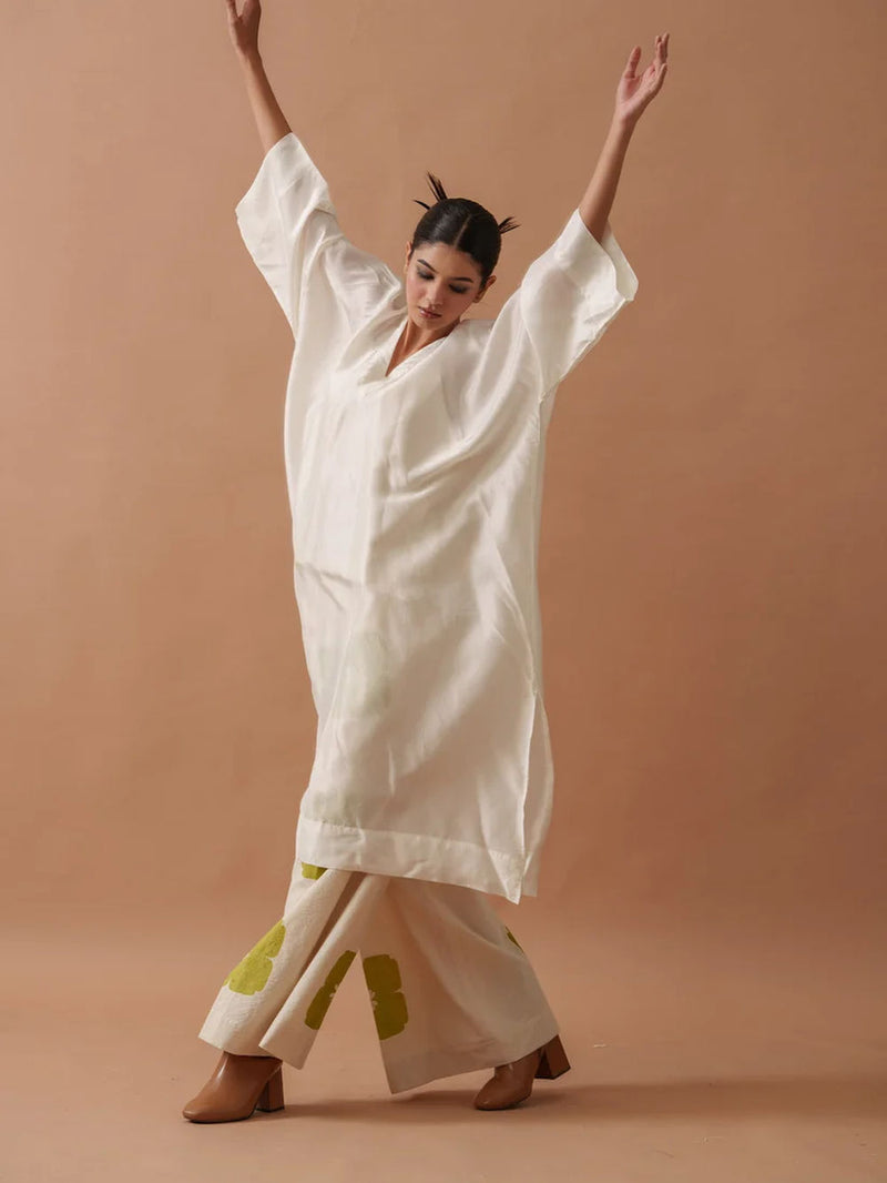ButterCup Tunic upada silk top/shirt by Stoique in ivory, green for women Worldwide