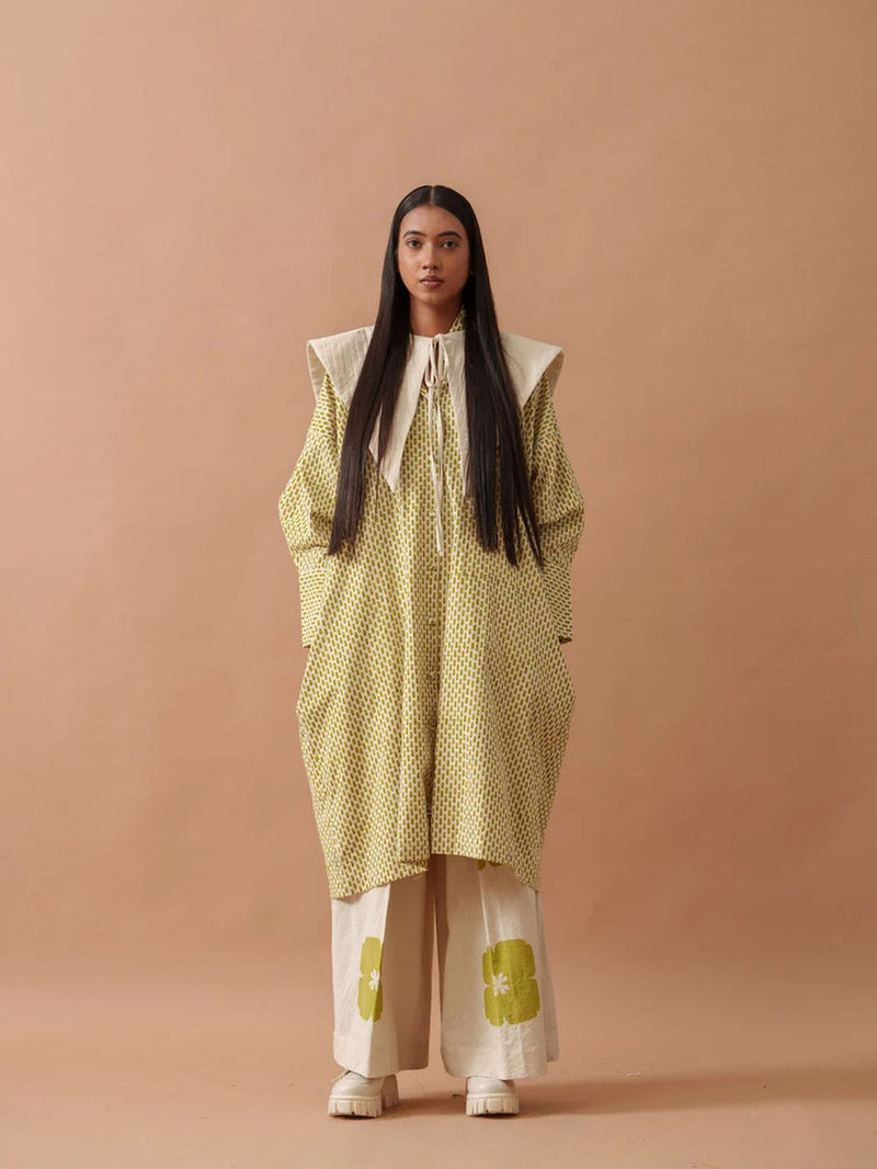 Snowdrop Pants handwoven cotton pant/trouser by Stoique in natural, green for women Worldwide