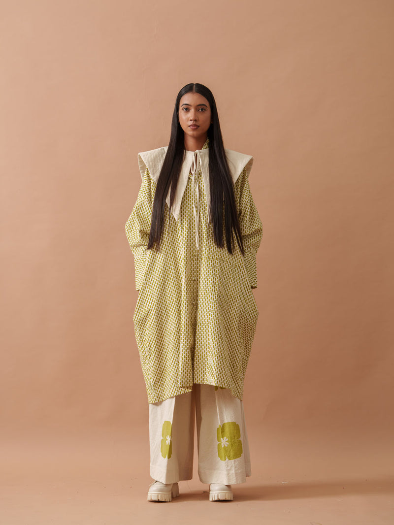 Iris Dress handwoven cotton dress by Stoique in natural, green for women Worldwide