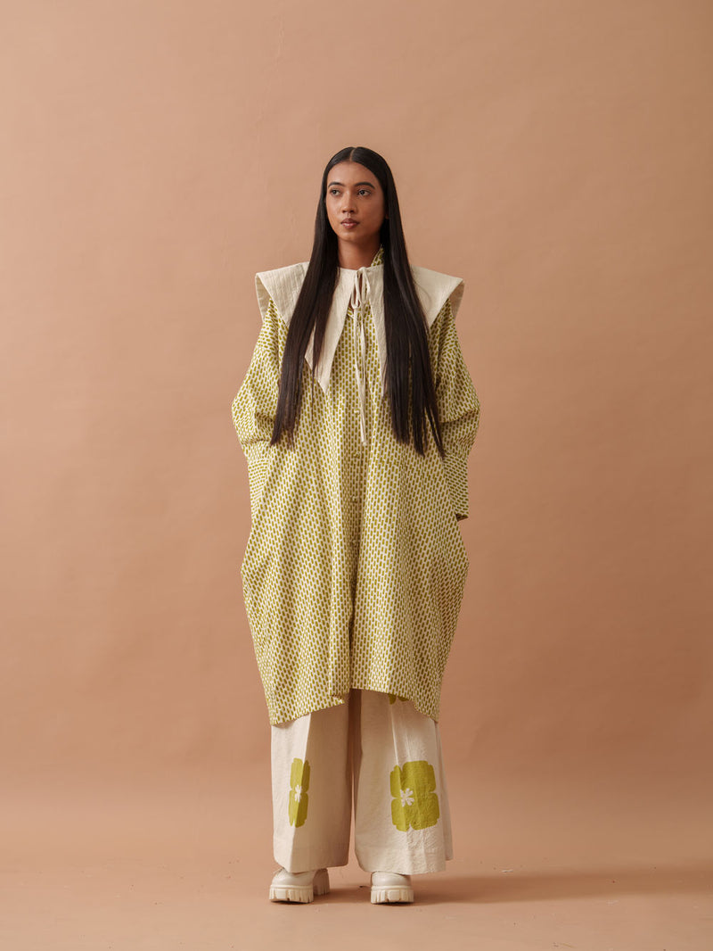 Iris Dress handwoven cotton dress by Stoique in natural, green for women Worldwide