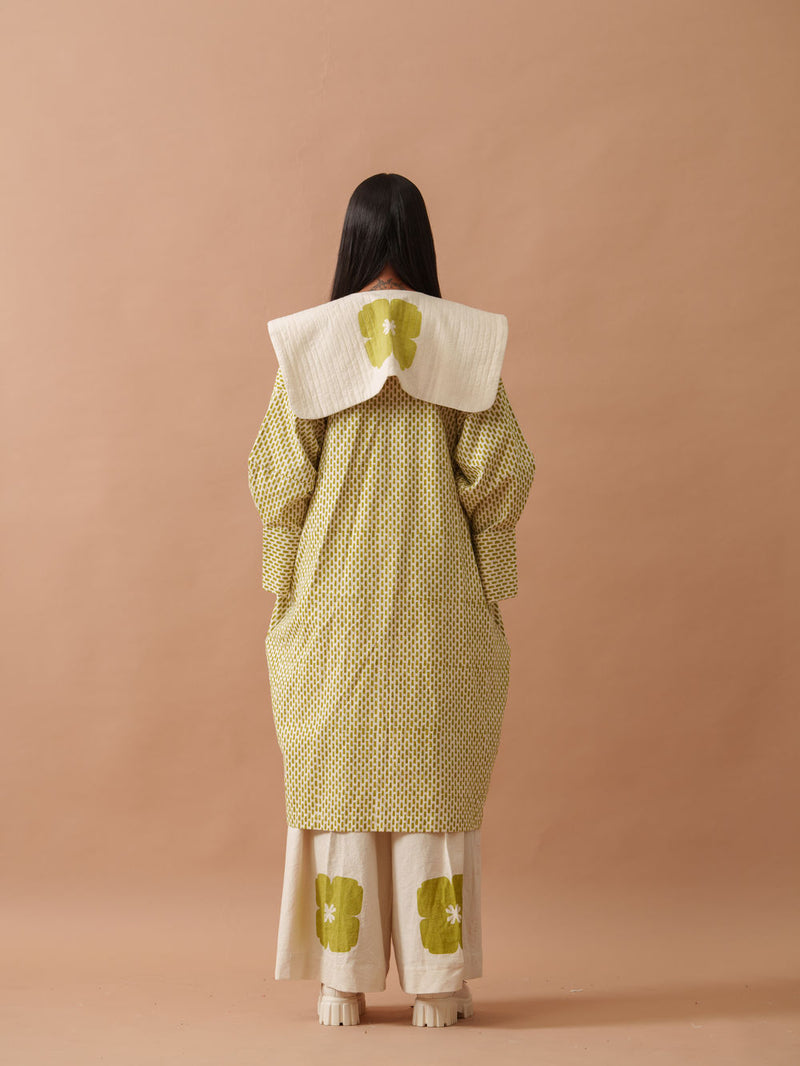 Iris Dress handwoven cotton dress by Stoique in natural, green for women Worldwide