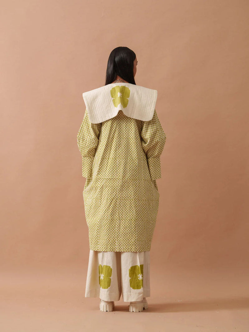 Snowdrop Pants handwoven cotton pant/trouser by Stoique in natural, green for women Worldwide