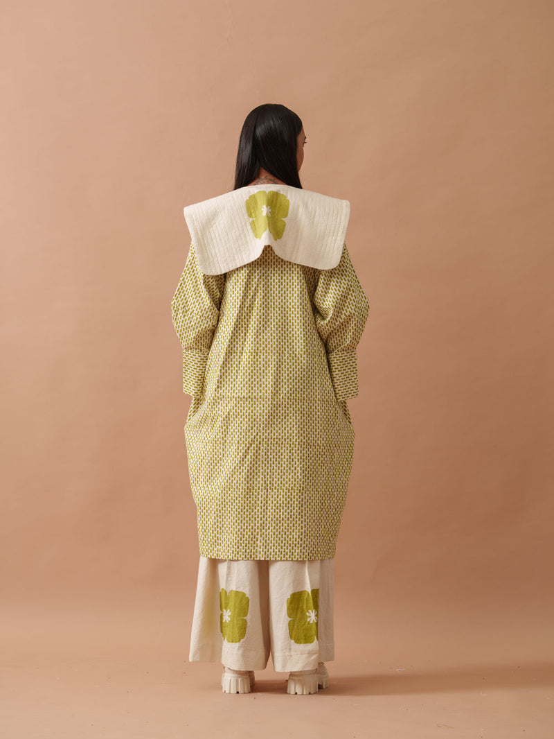Iris Dress handwoven cotton dress by Stoique in natural, green for women Worldwide