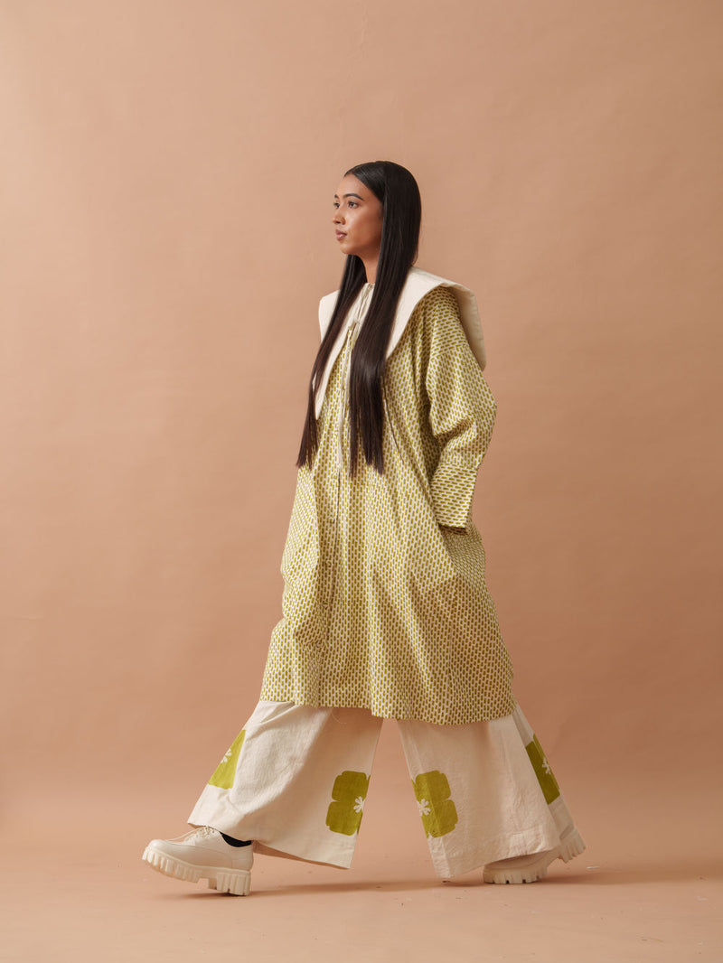 Iris Dress handwoven cotton dress by Stoique in natural, green for women Worldwide