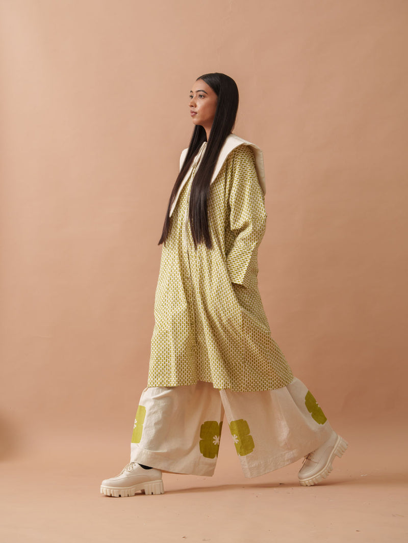 Iris Dress handwoven cotton dress by Stoique in natural, green for women Worldwide