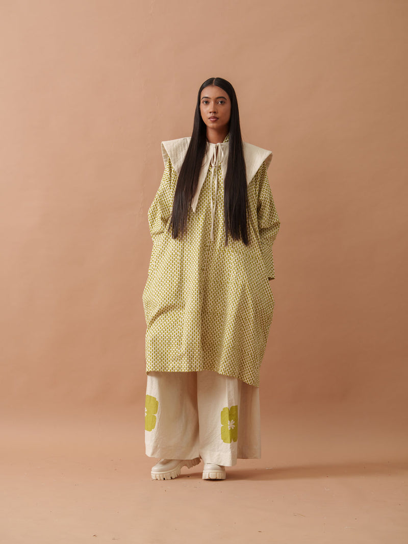 Iris Dress handwoven cotton dress by Stoique in natural, green for women Worldwide
