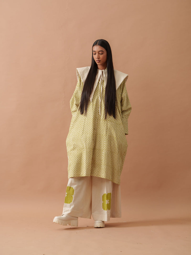 Iris Dress handwoven cotton dress by Stoique in natural, green for women Worldwide