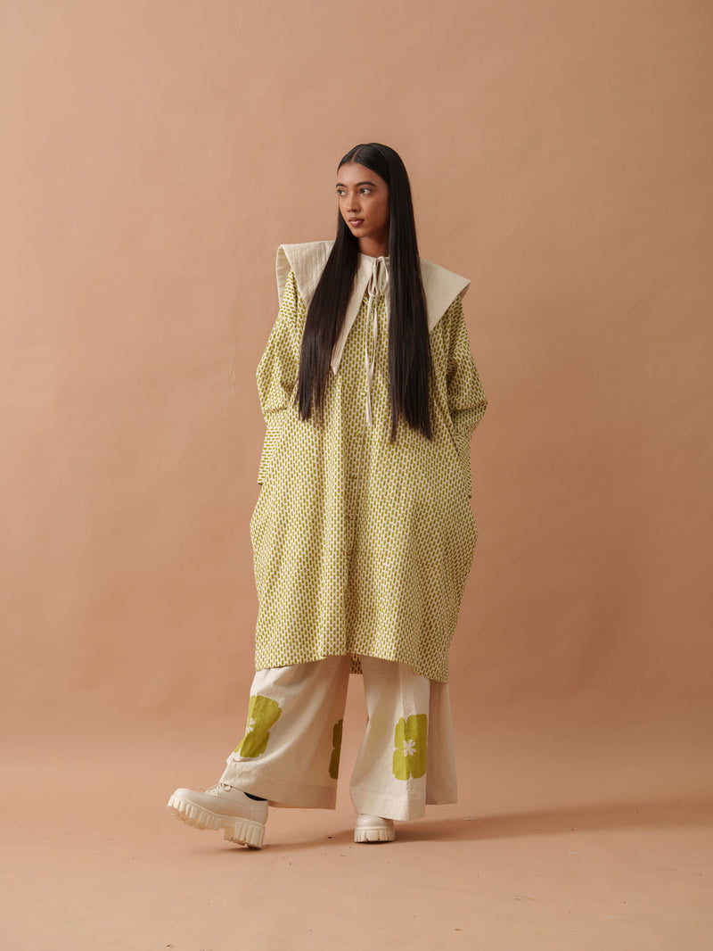 Iris Dress handwoven cotton dress by Stoique in natural, green for women Worldwide
