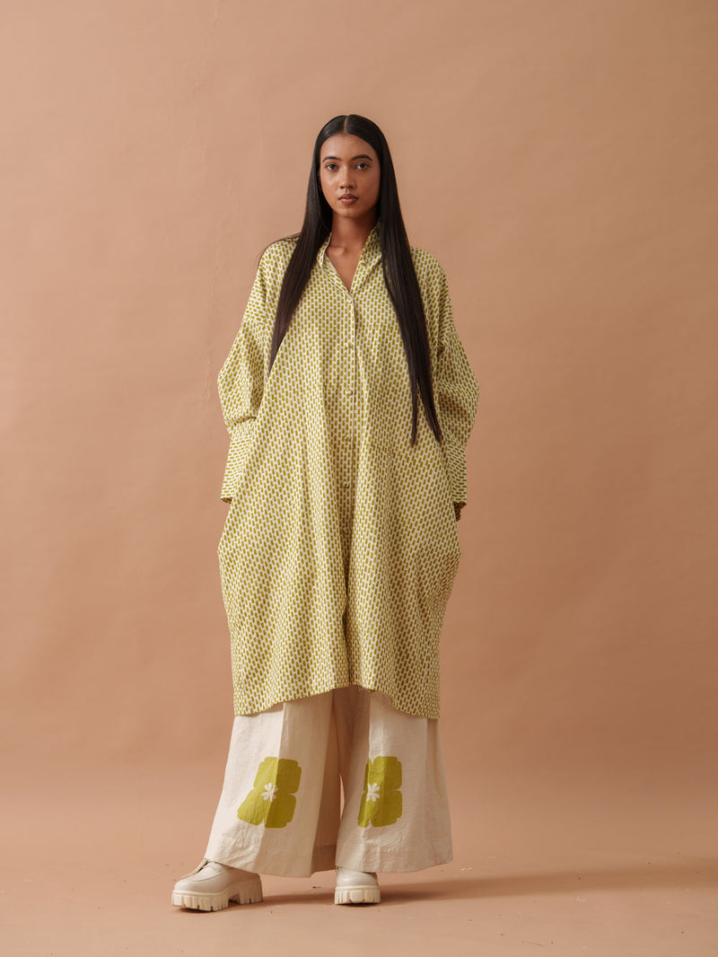 Iris Dress handwoven cotton dress by Stoique in natural, green for women Worldwide