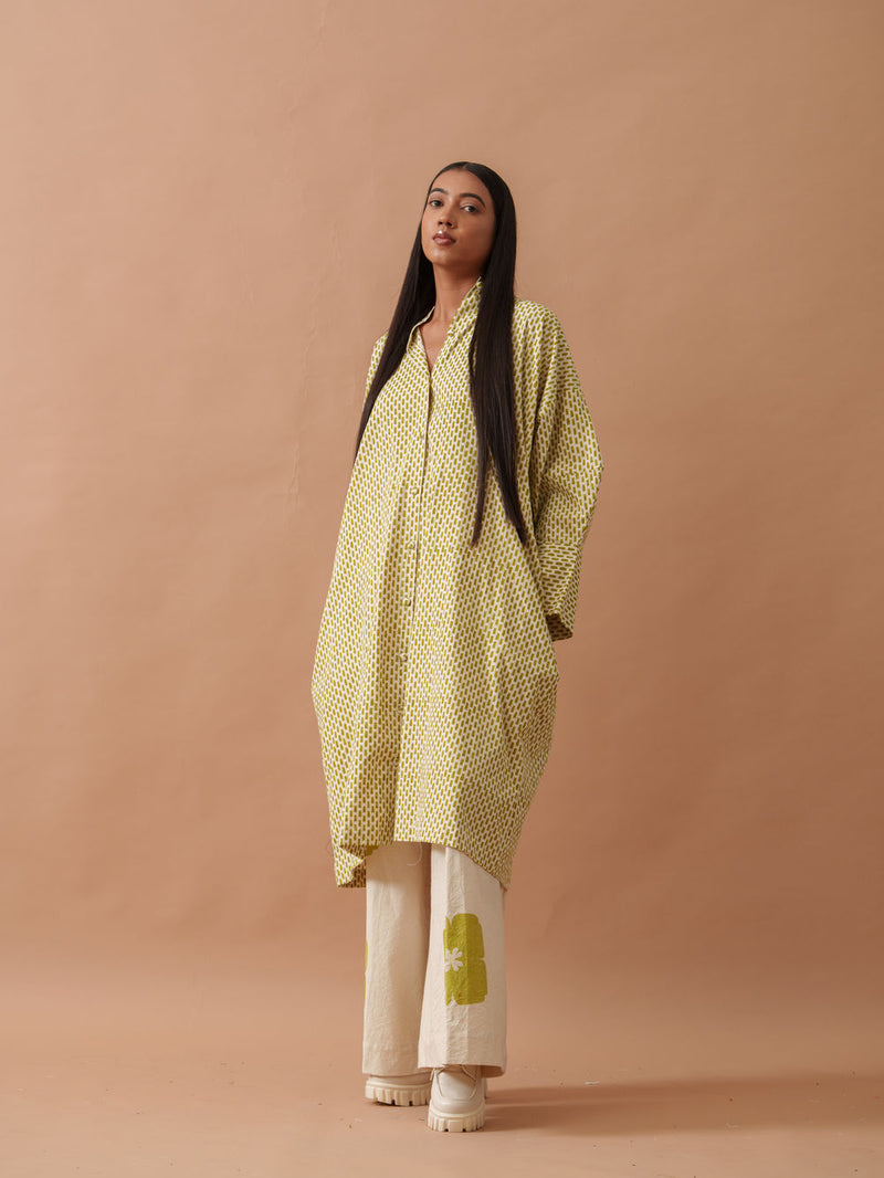 Iris Dress handwoven cotton dress by Stoique in natural, green for women Worldwide
