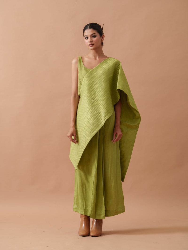 Tulip Silk Dress mysore silk dress by Stoique in green for women Worldwide