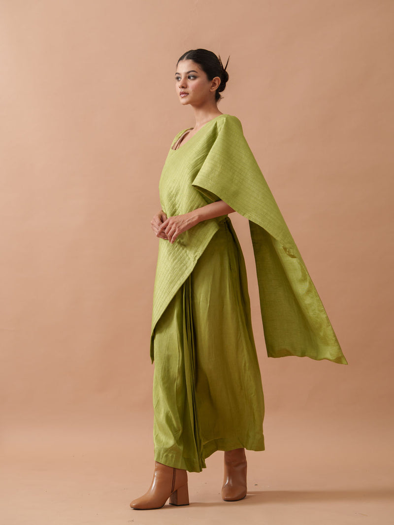 Tulip Silk Dress mysore silk dress by Stoique in green for women Worldwide