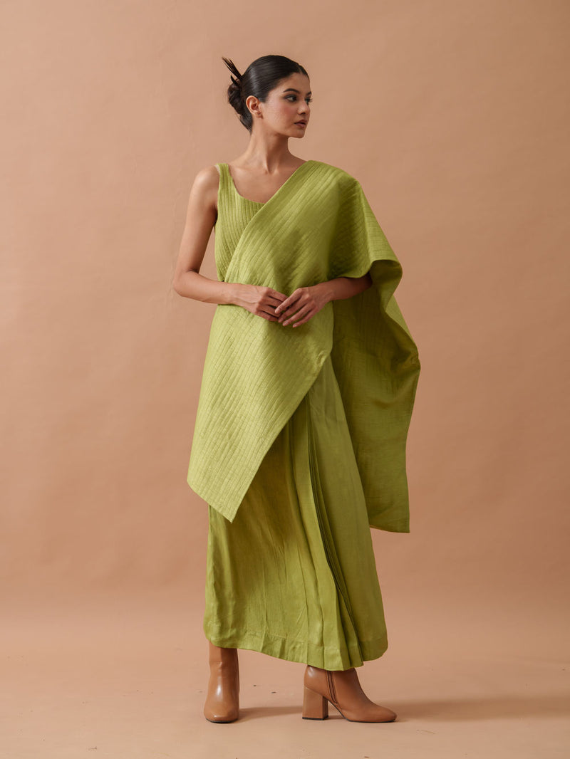 Tulip Silk Dress mysore silk dress by Stoique in green for women Worldwide