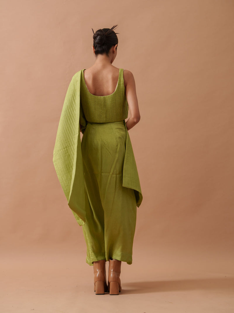 Tulip Silk Dress mysore silk dress by Stoique in green for women Worldwide