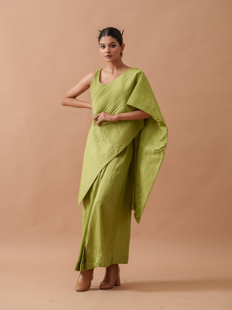 Tulip Silk Dress mysore silk dress by Stoique in green for women Worldwide