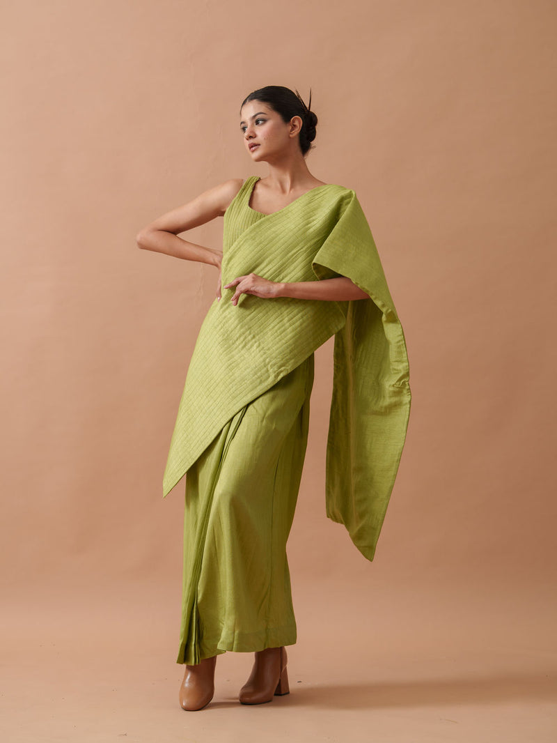 Tulip Silk Dress mysore silk dress by Stoique in green for women Worldwide