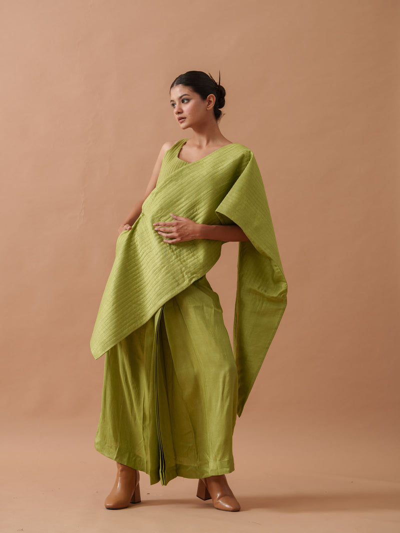 Tulip Silk Dress mysore silk dress by Stoique in green for women Worldwide