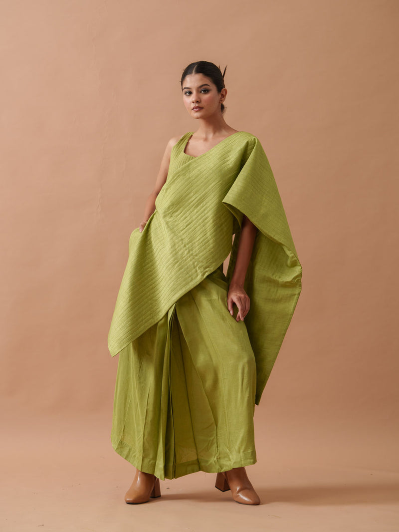 Tulip Silk Dress mysore silk dress by Stoique in green for women Worldwide