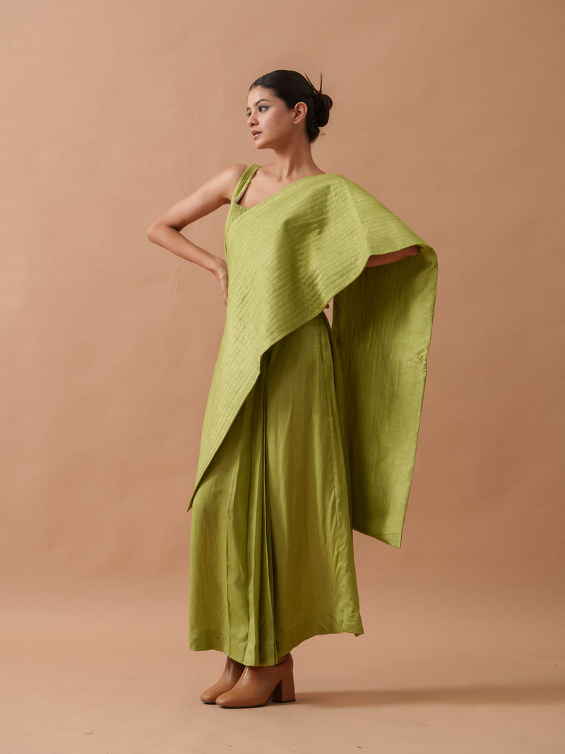 Tulip Silk Dress mysore silk dress by Stoique in green for women Worldwide