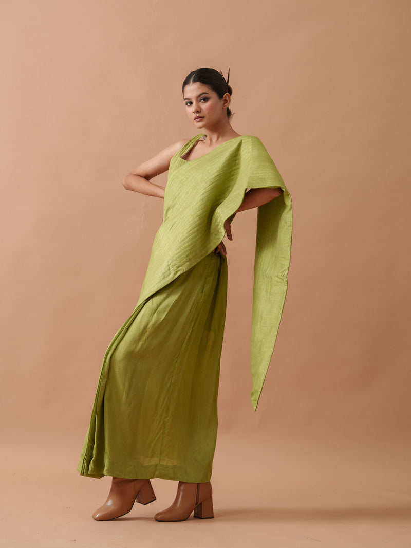 Tulip Silk Dress mysore silk dress by Stoique in green for women Worldwide