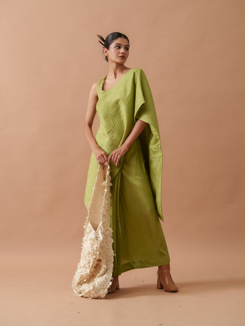 Tulip Silk Dress mysore silk dress by Stoique in green for women Worldwide