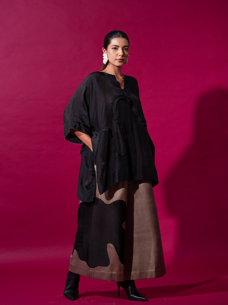 Flamingo Top-Black upada silk tops and shirts by Stoique in black for women Worldwide