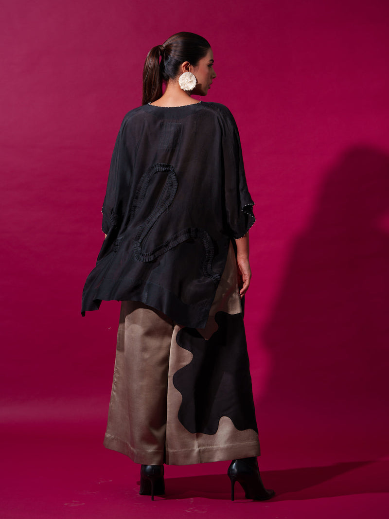 Flamingo Top-Black upada silk tops and shirts by Stoique in black for women Worldwide