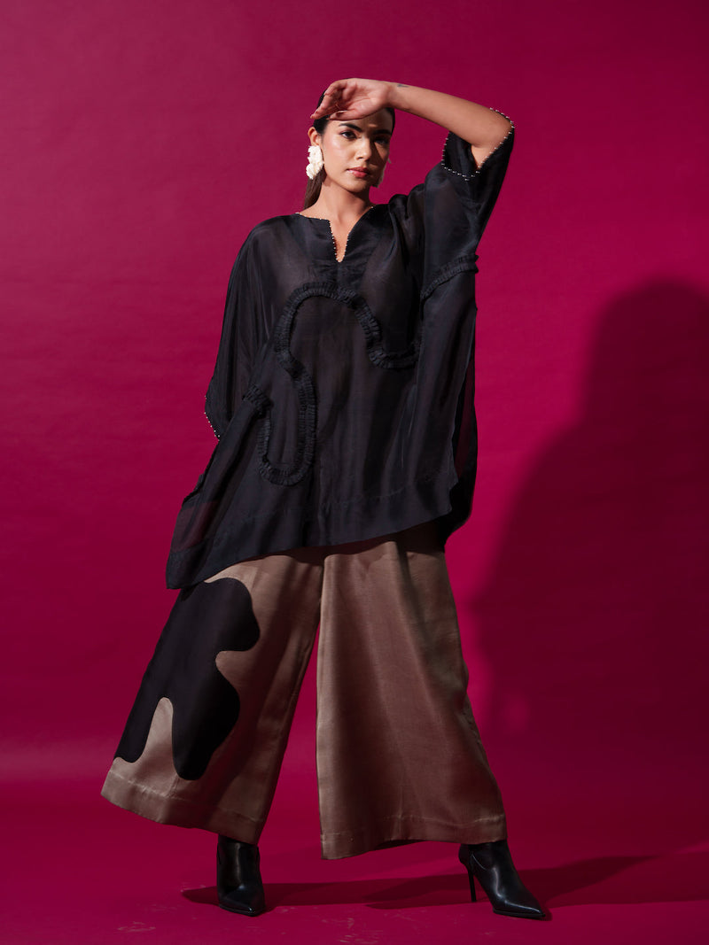 Flamingo Top-Black upada silk tops and shirts by Stoique in black for women Worldwide