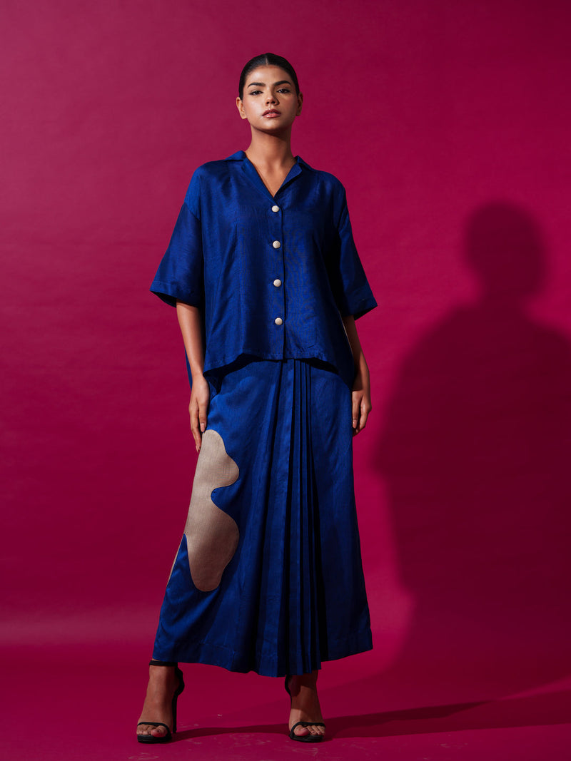 Flamingo app skirt-Blue + Grey upada silk skirts by Stoique in blue, grey for women Worldwide