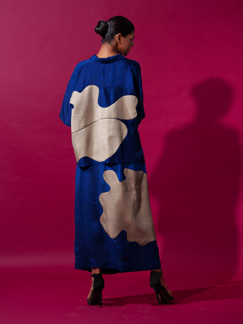 Flamingo app skirt-Blue + Grey upada silk skirts by Stoique in blue, grey for women Worldwide