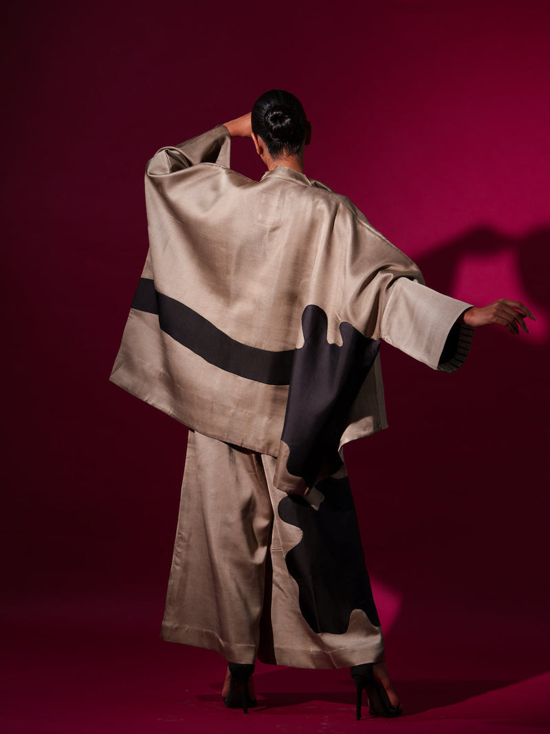 Chia jacket -Grey + Black satin linen jackets and overlays by Stoique in grey, black for women Worldwide