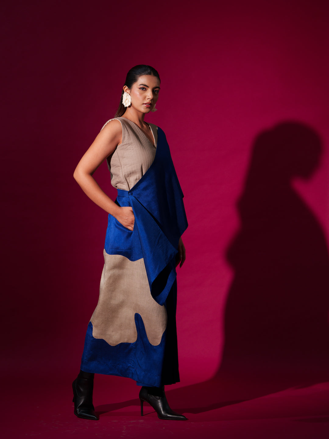 Tulip App Saree-Blue + Grey