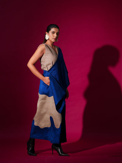 Tulip App Saree-Blue + Grey