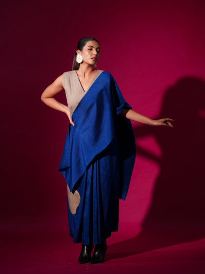 Tulip App Saree-Blue + Grey