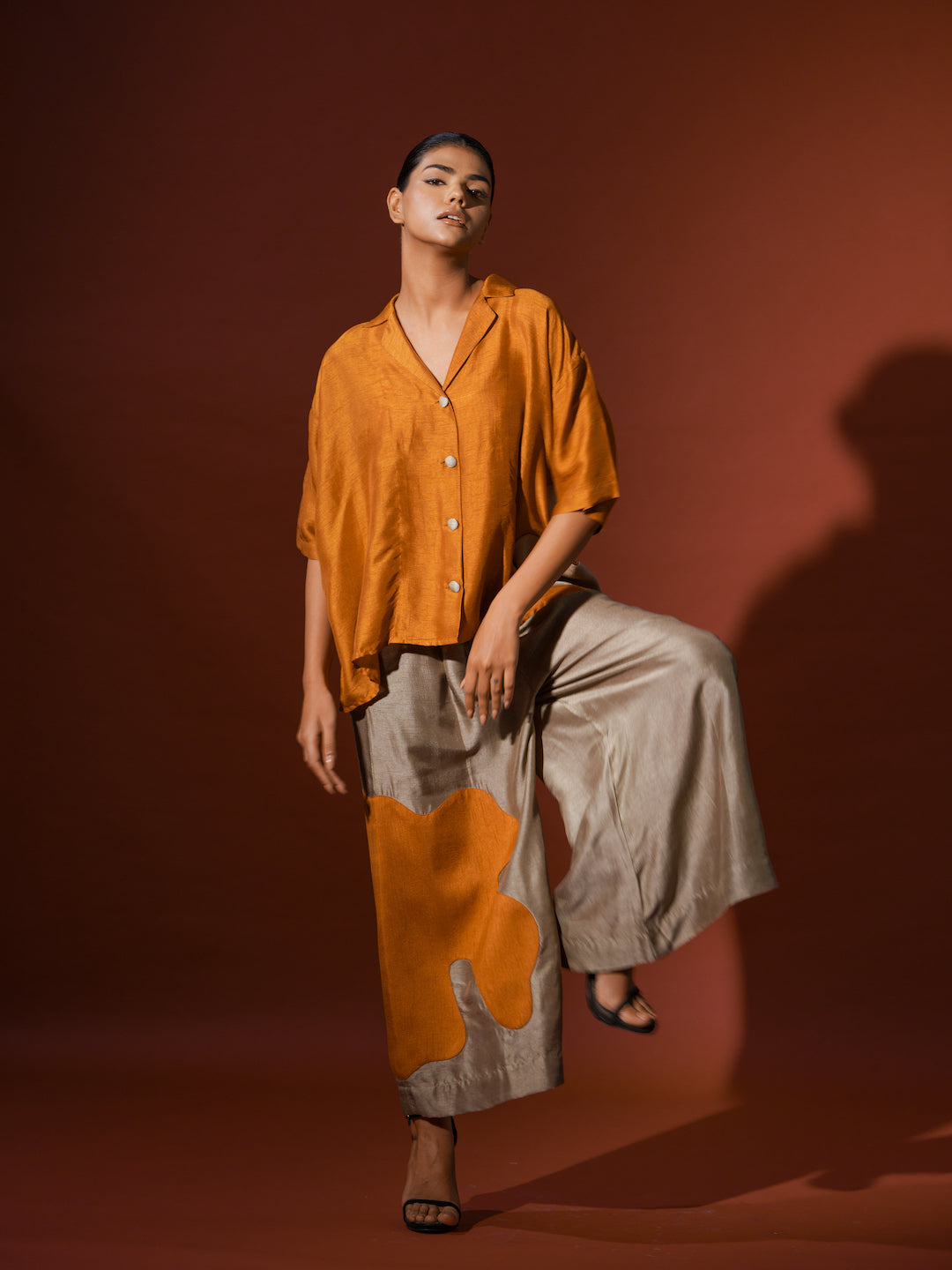 Podi Pants -Grey + Rust Orange