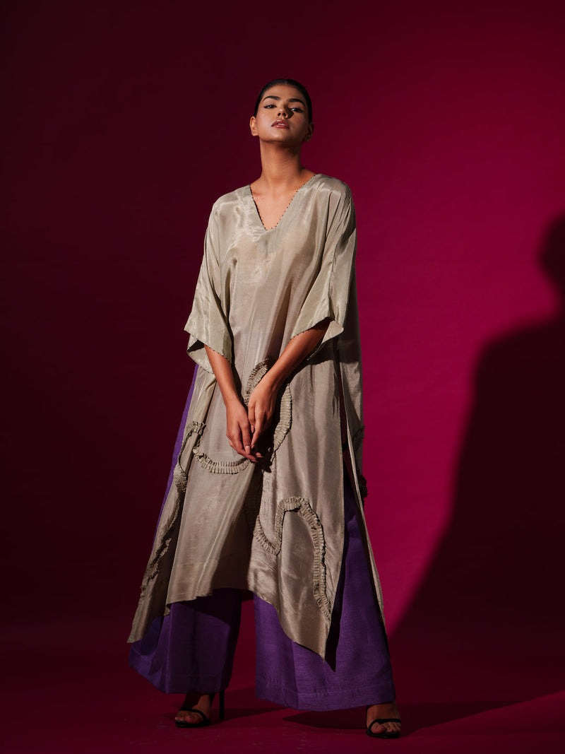 Flamingo Tunic-Grey upada silk kaftans and tunics by Stoique in grey for women Worldwide