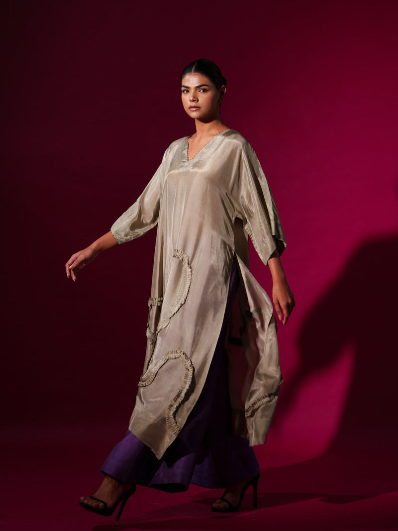 Flamingo Tunic-Grey upada silk kaftans and tunics by Stoique in grey for women Worldwide