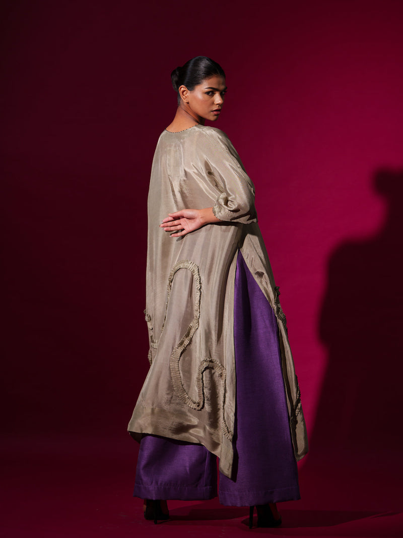 Luck Pants -Purple mysore silk pants/trousers by Stoique in purple for women Worldwide