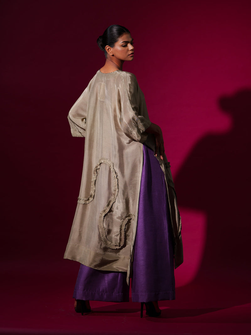 Flamingo Tunic-Grey upada silk kaftans and tunics by Stoique in grey for women Worldwide