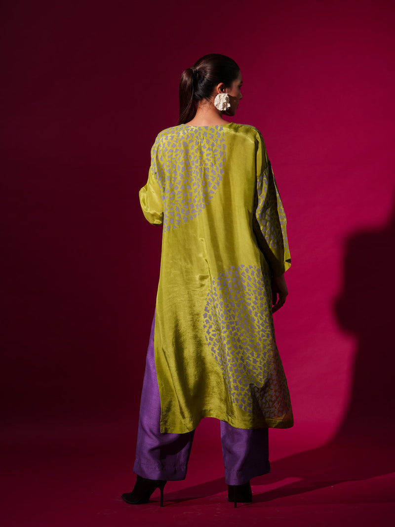 Beau Tunic-Leaf Green + Grey upada silk kaftans and tunics by Stoique in leaf green, grey for women Worldwide