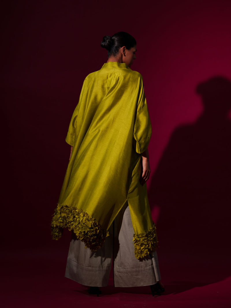 Flax Tunic-Leaf Green mysore silk kaftans and tunics by Stoique in leaf green for women Worldwide